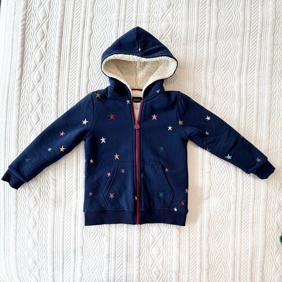 Joules Other - Joules Girls Navy Star Print Sherpa Lined Zip Hoodie Jacket Size 7Y